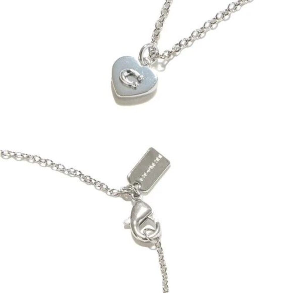 New Coach Heart Pendant Necklace Silver Chain 17" C Monogram with Dust Bag - Picture 12 of 13
